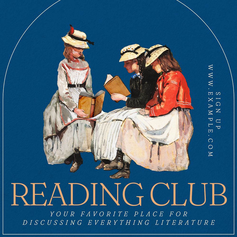 Reading club Instagram post template, editable text