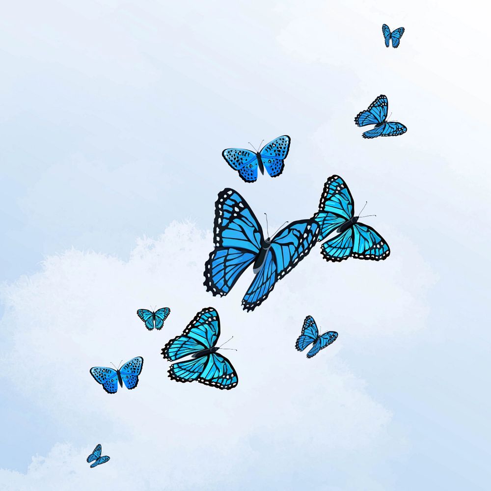 Editable blue butterfly sky illustration