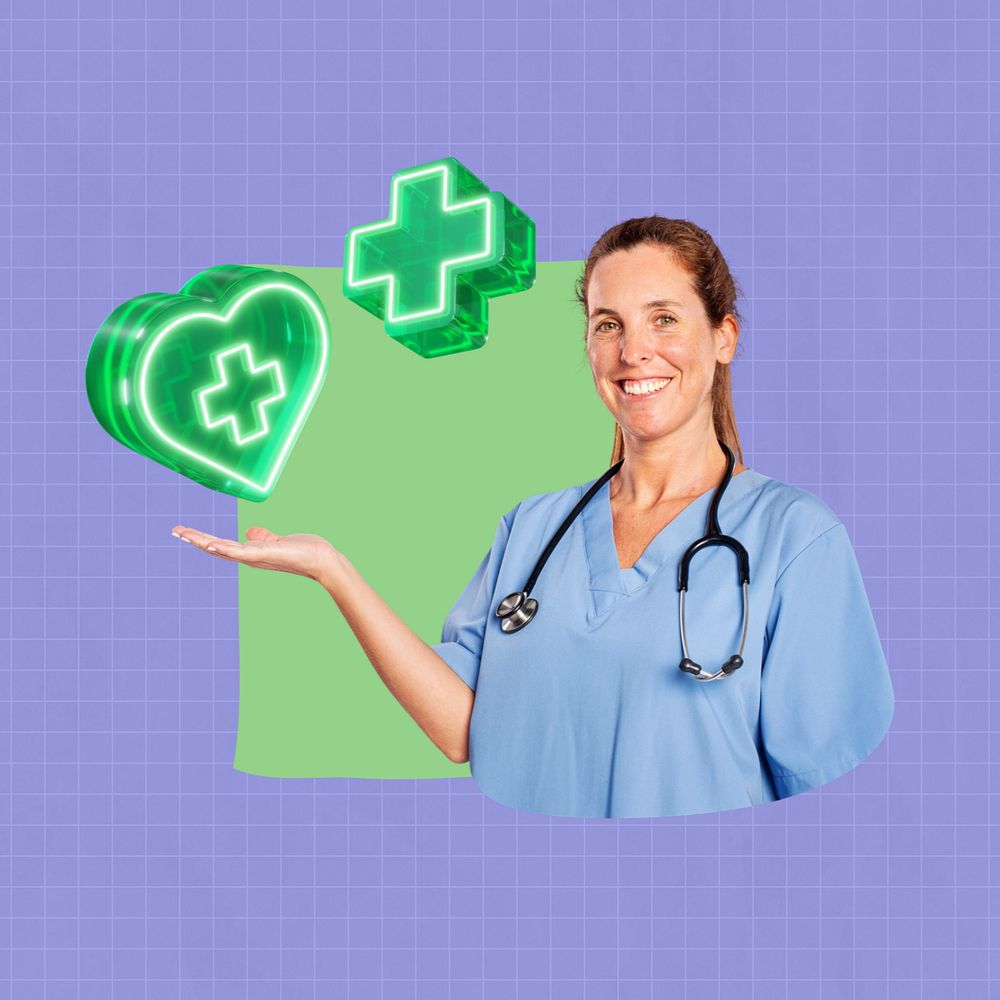 Woman doctor smiling, creative healthcare  editable remix