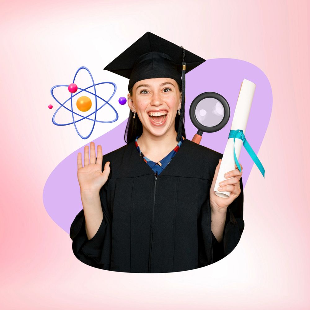 Science graduate woman, education  editable remix