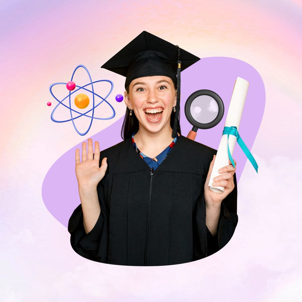 Science graduate woman, education  editable remix