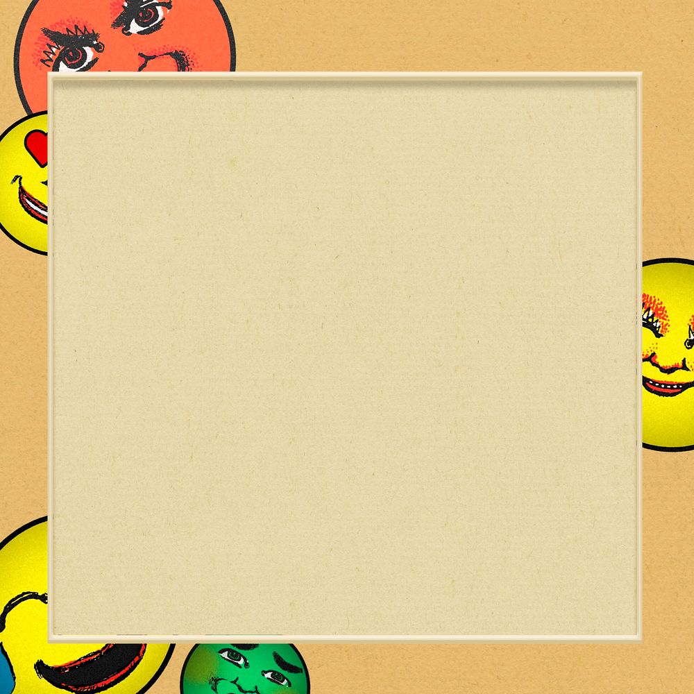 Beige emoticon frame background, editable design