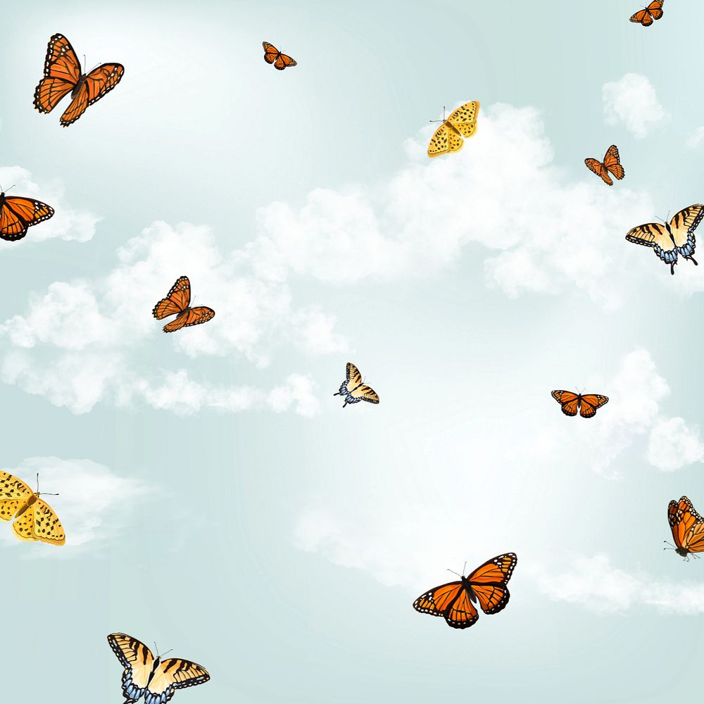 Editable butterfly sky background design