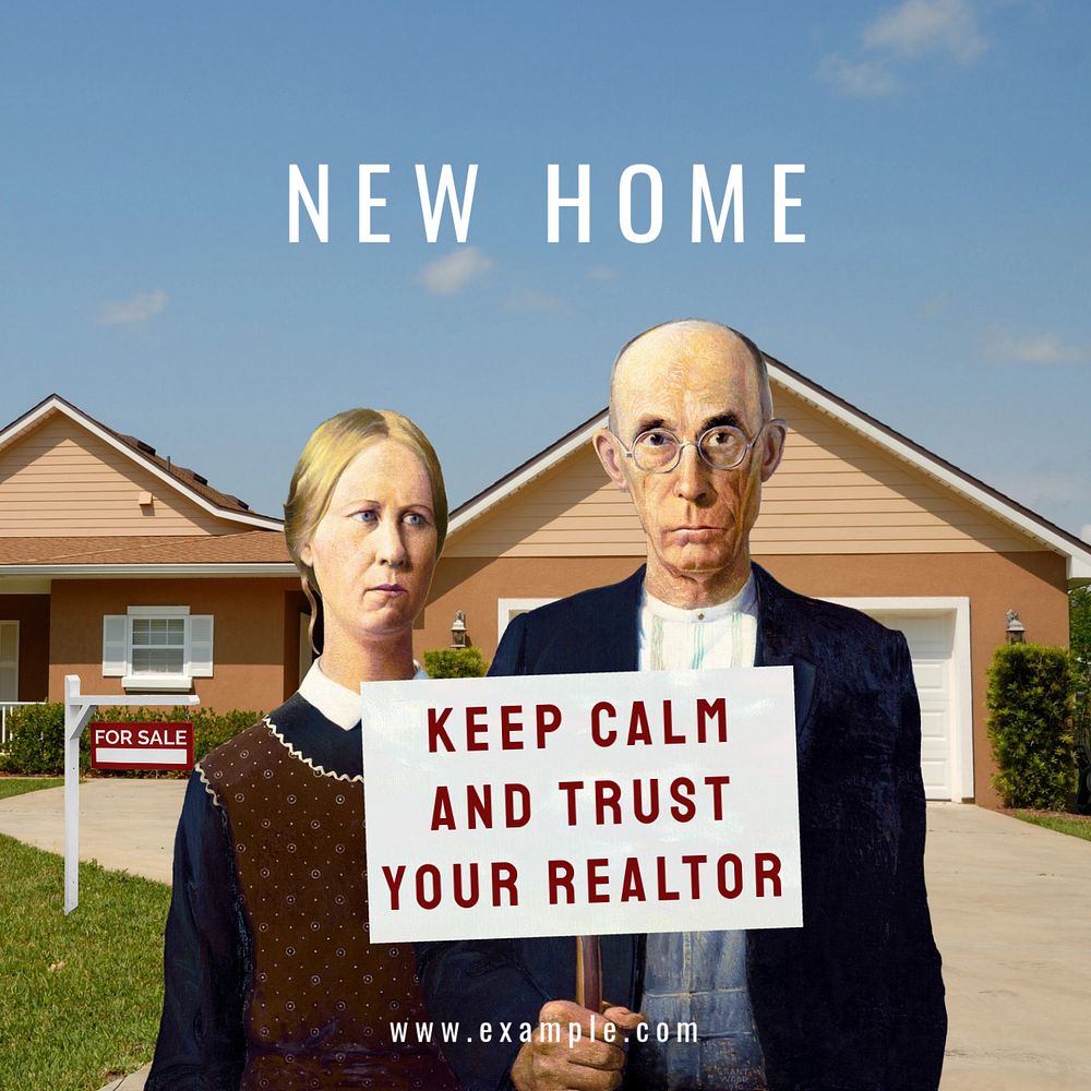 Real estate Instagram post template, American Gothic, famous artwork remixed by rawpixel