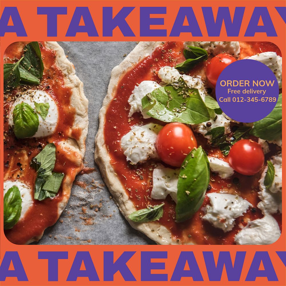 Takeaway pizza Instagram post template, editable design