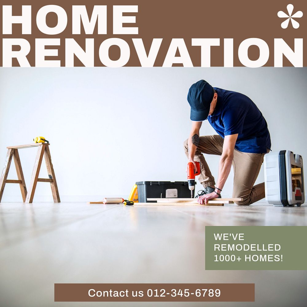 Home renovation service Instagram post template, editable design