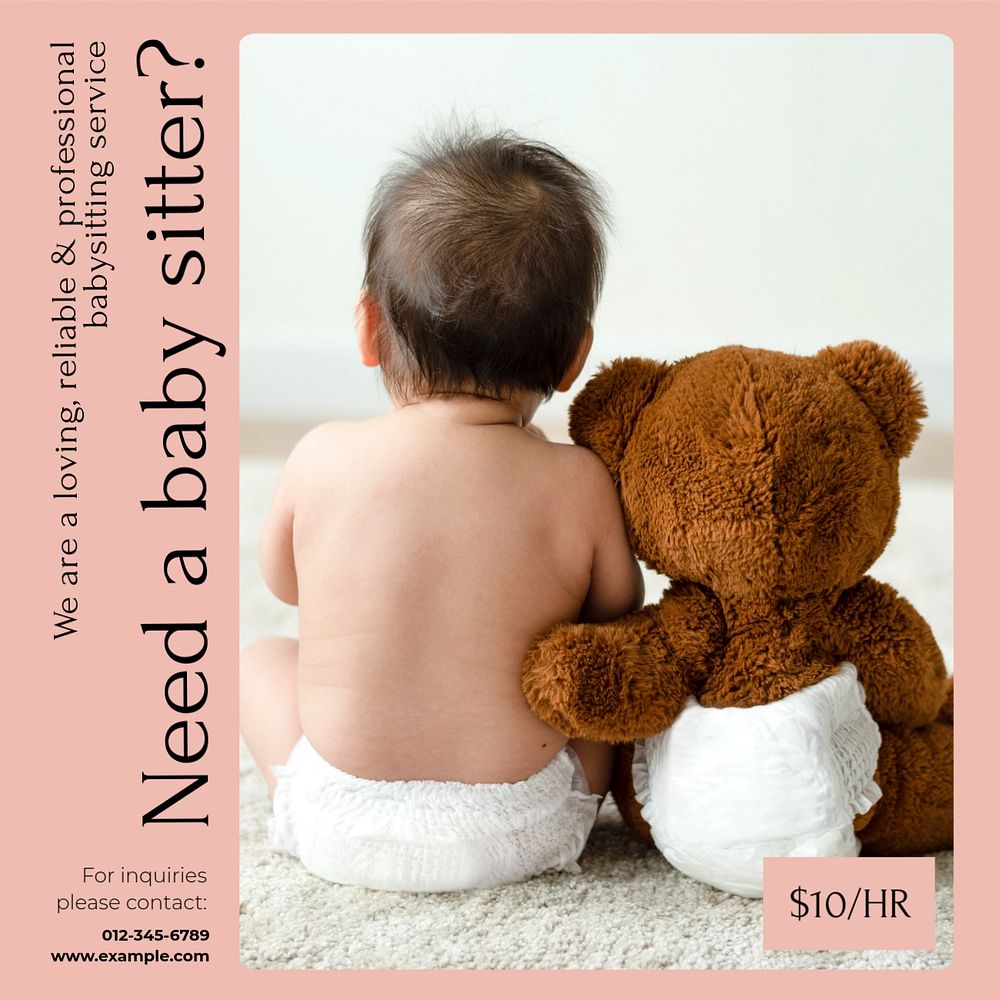 Baby sitter ad Instagram post template, editable design