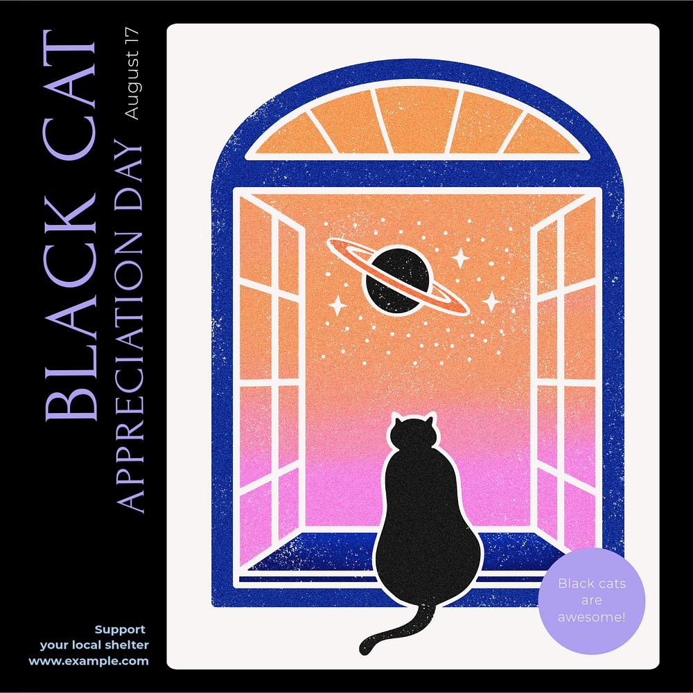 Black cat Instagram post template, editable design