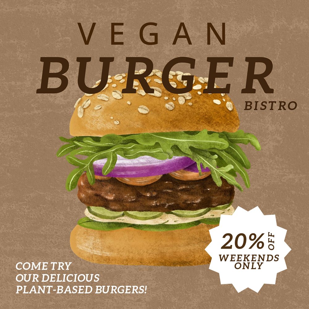 Vegan burger Instagram post template, editable design