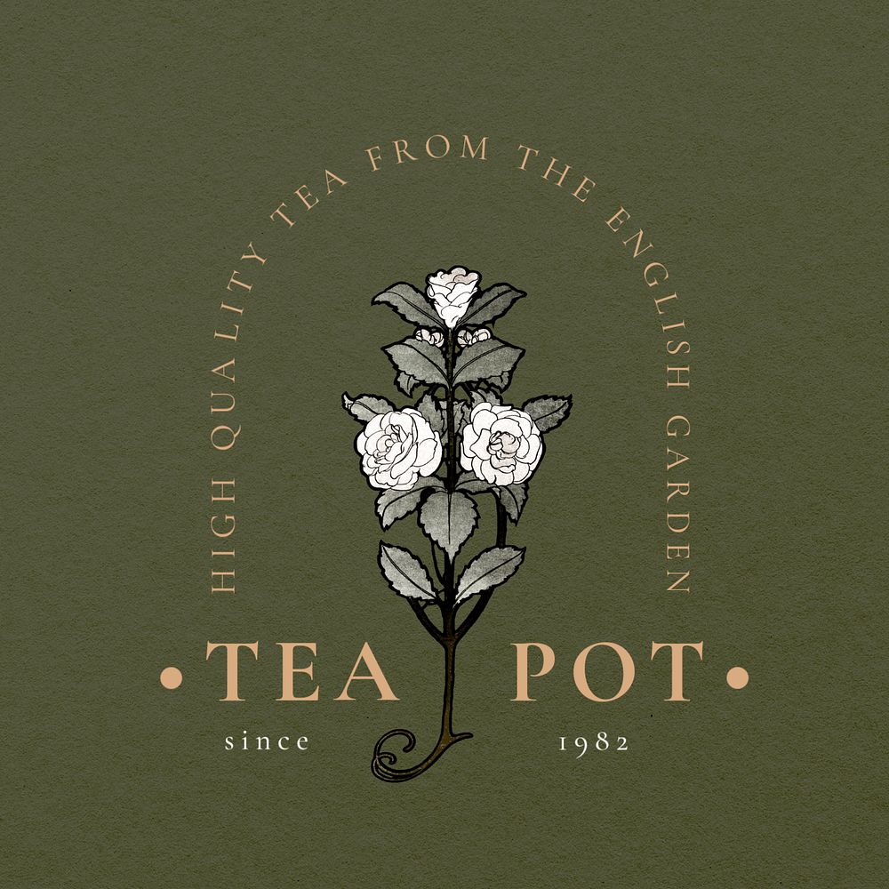 Tea shop editable logo template, vintage rose