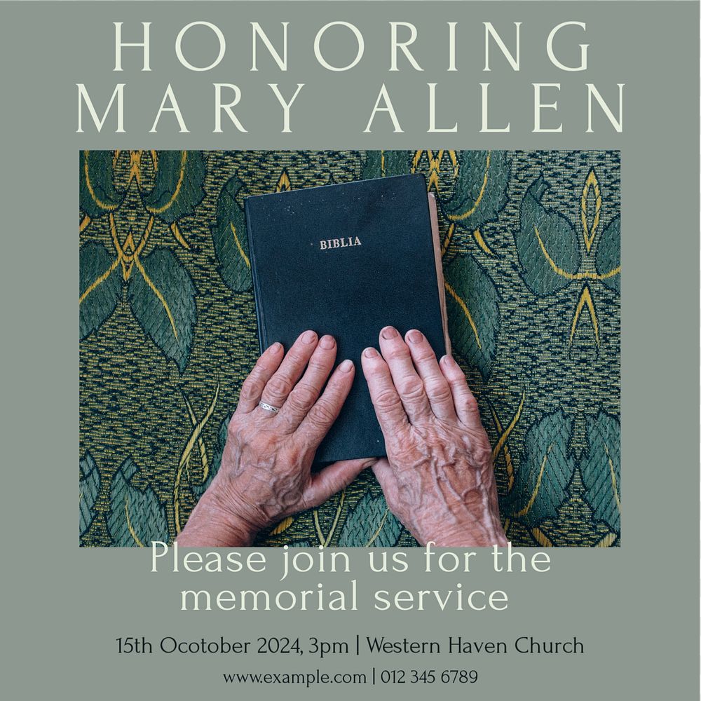 Memorial service invitation Instagram ad template, editable text