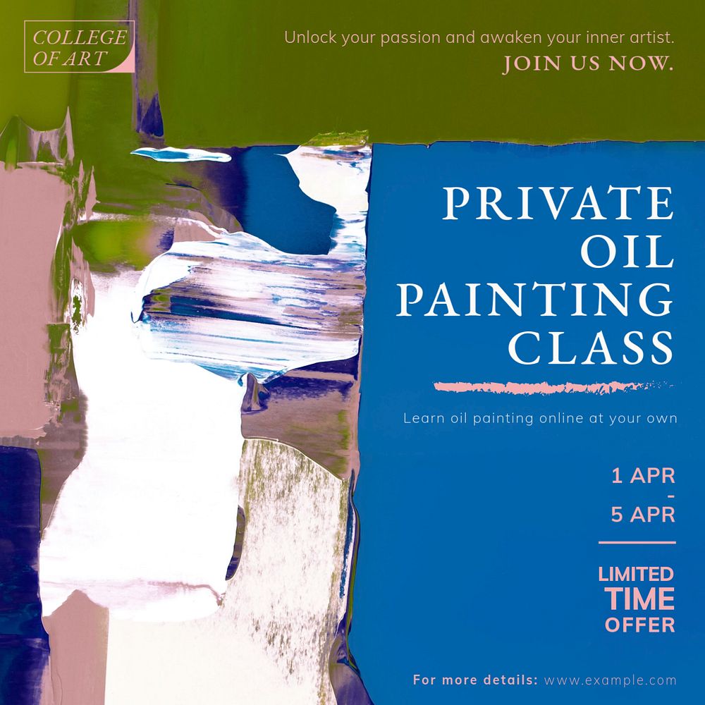 Painting class Facebook post template, editable text