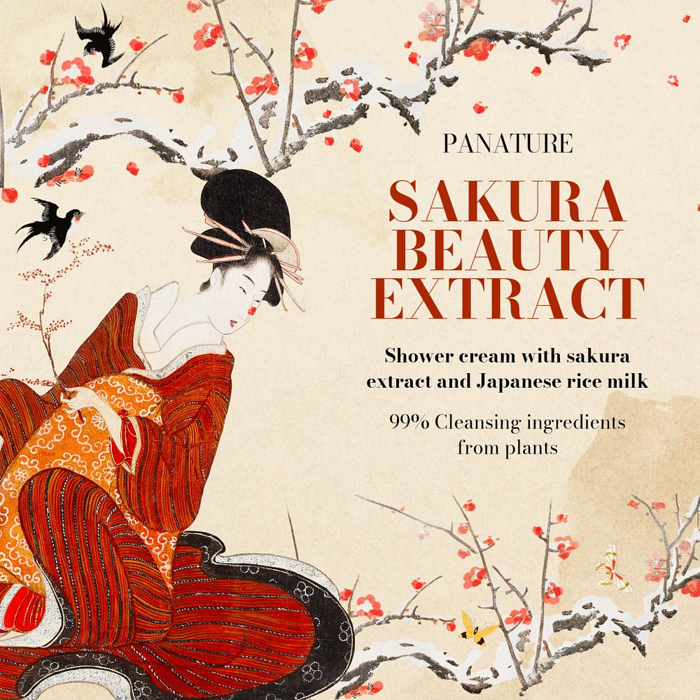 Japanese beauty Facebook ad template, customizable Ukiyo-e art remix design