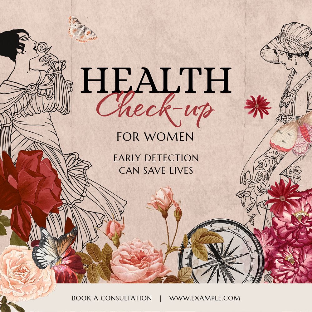 Health checkup Facebook post template, vintage ephemera remix