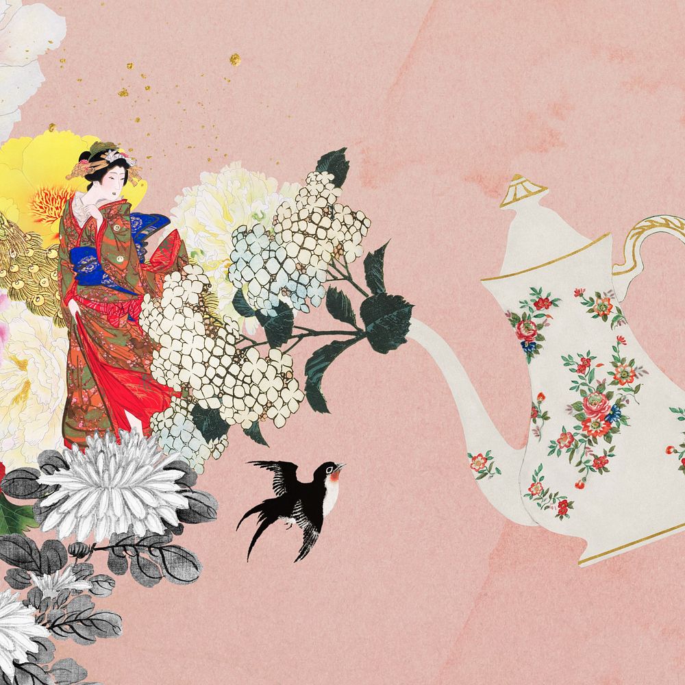 Editable vintage Japanese woman, ukiyo-e remix