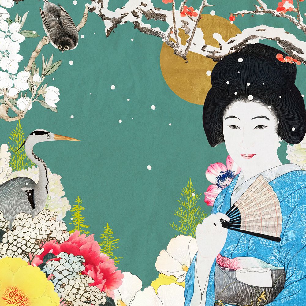 Customizable vintage Japanese woman, ukiyo-e remix