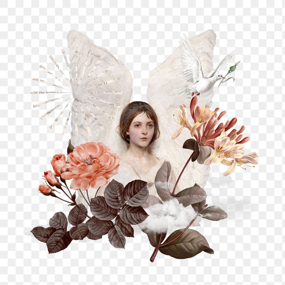 Vintage floral angel  ephemera sticker,  customizable design elements