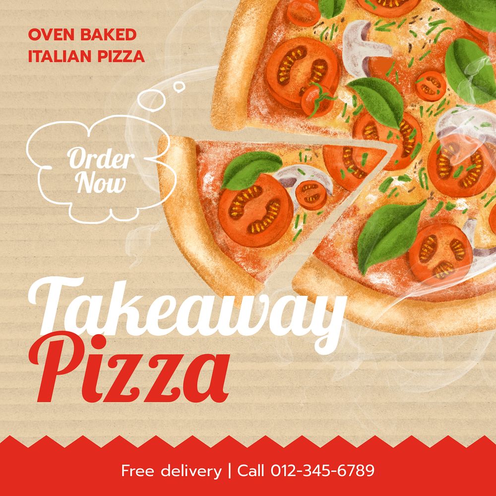 Takeaway pizza Instagram post template, editable design