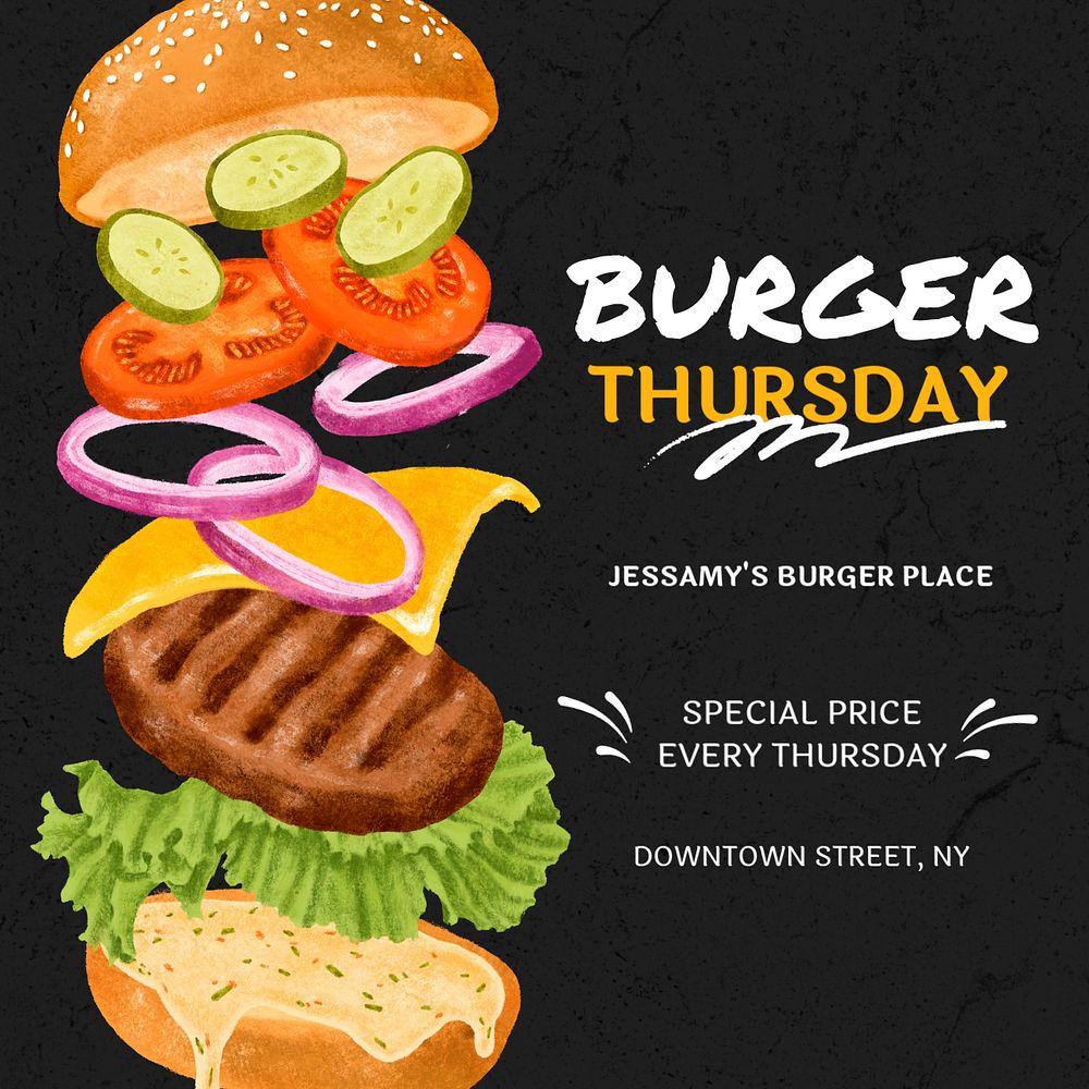 Burger Thursday Instagram post template, editable design