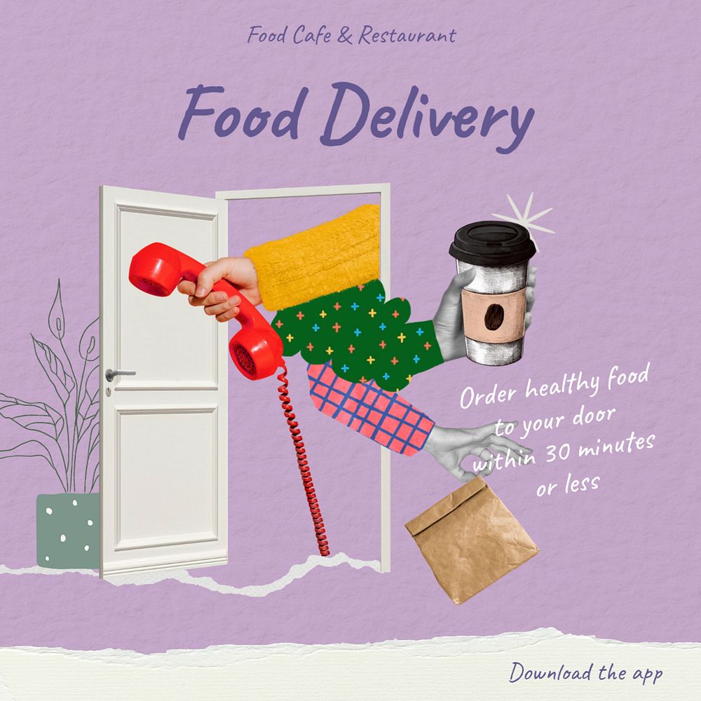 Delivery app Instagram post template, editable collage remix design