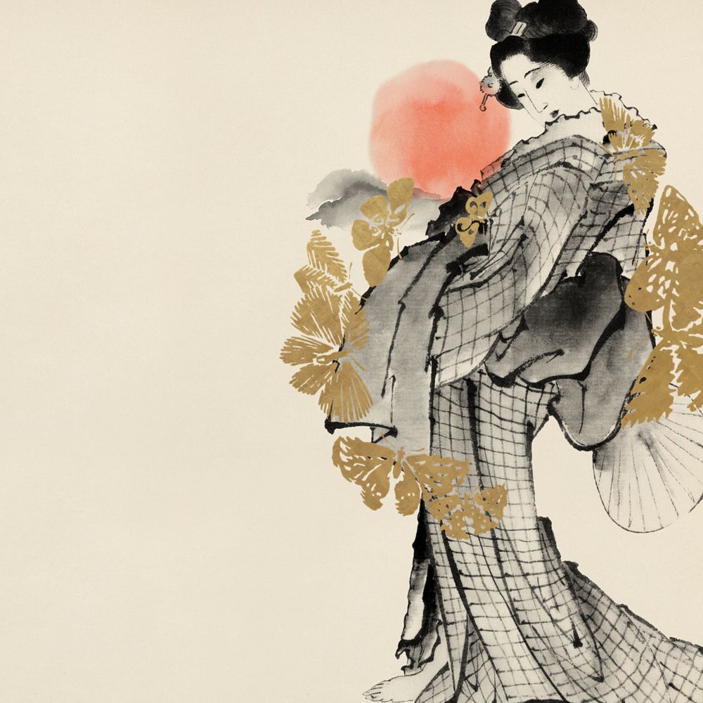 Editable vintage Japanese woman, ukiyo-e remix