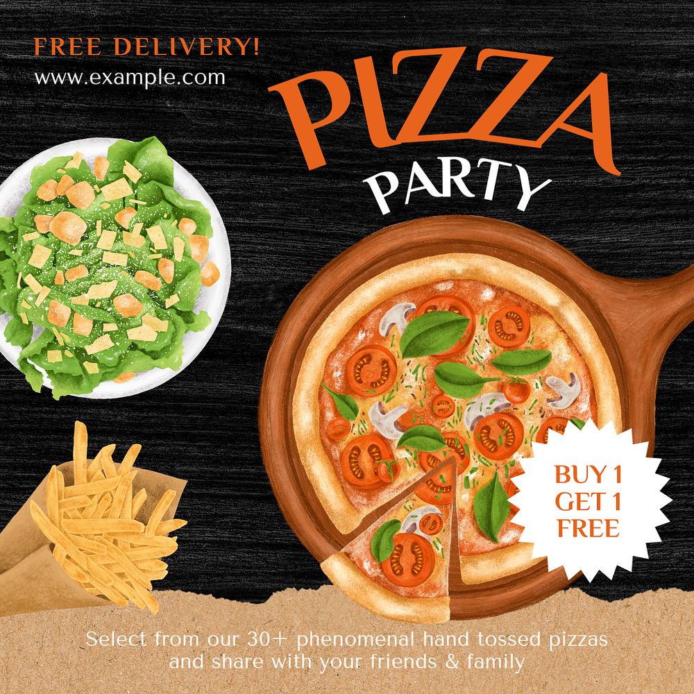 Pizza party Instagram post template, editable design