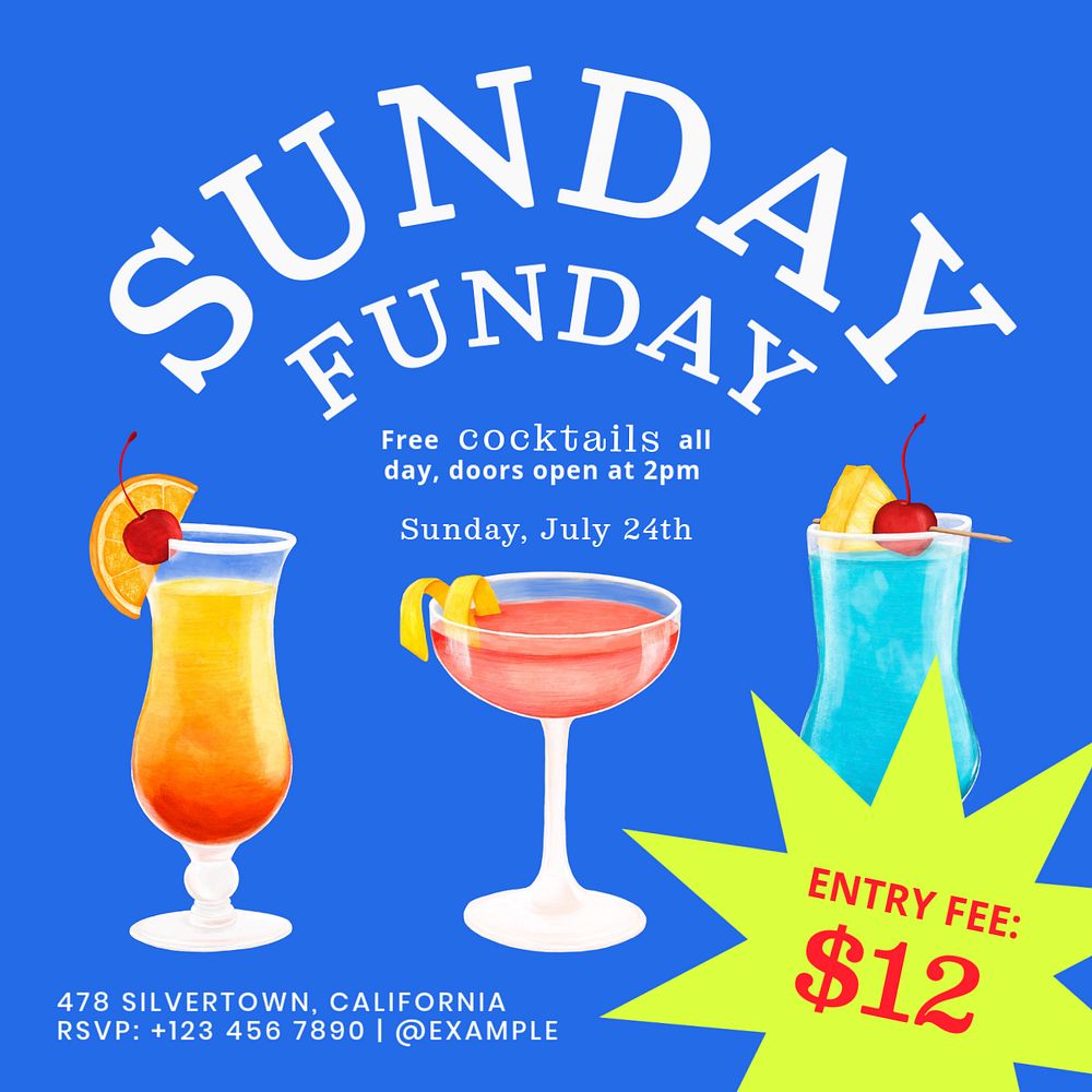 Cocktail Sunday Instagram post template, editable design