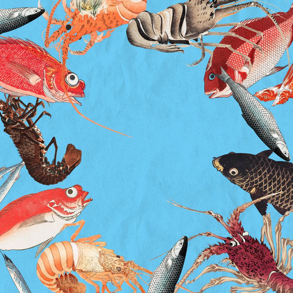 Vintage Japanese seafood framed background, editable design