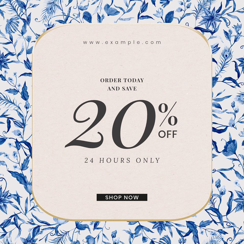 20% off Instagram post template, editable flower design