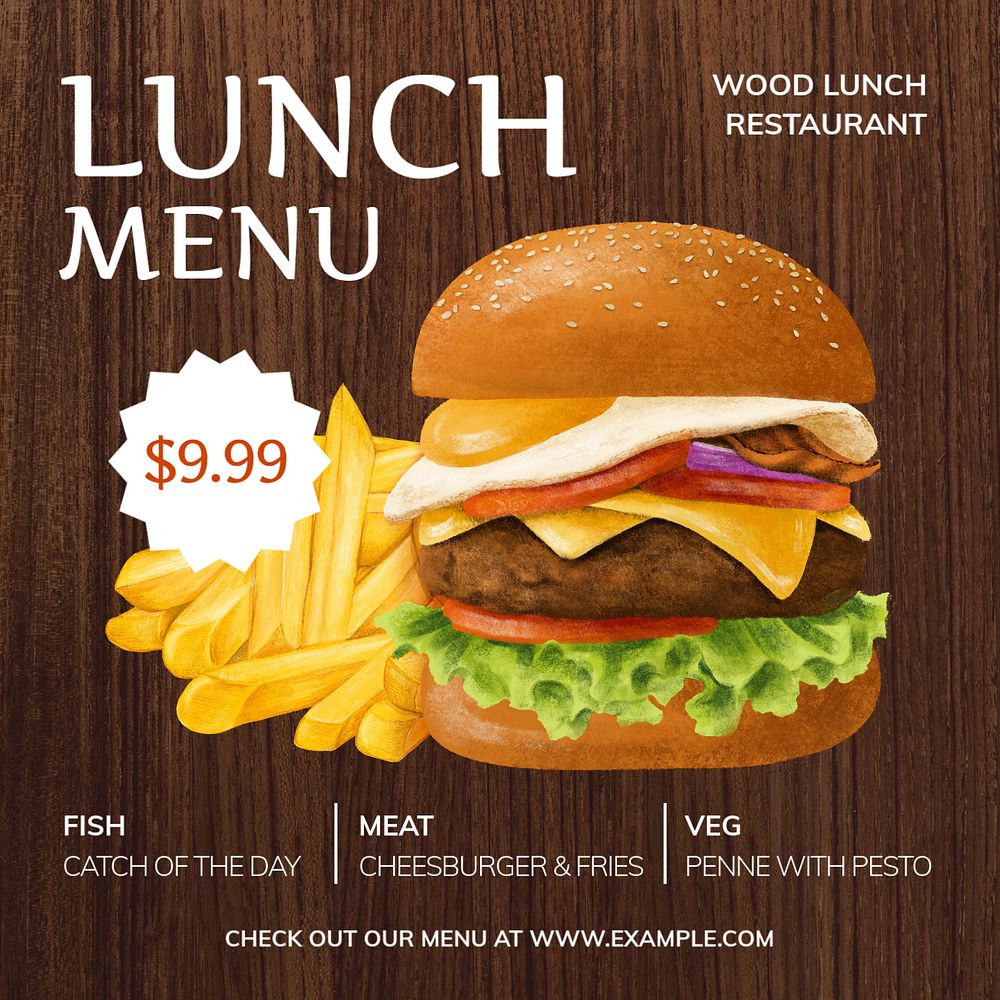 Lunch menu Instagram post template, editable design