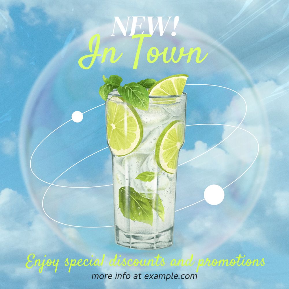 Mojito cocktail Instagram post template, editable design