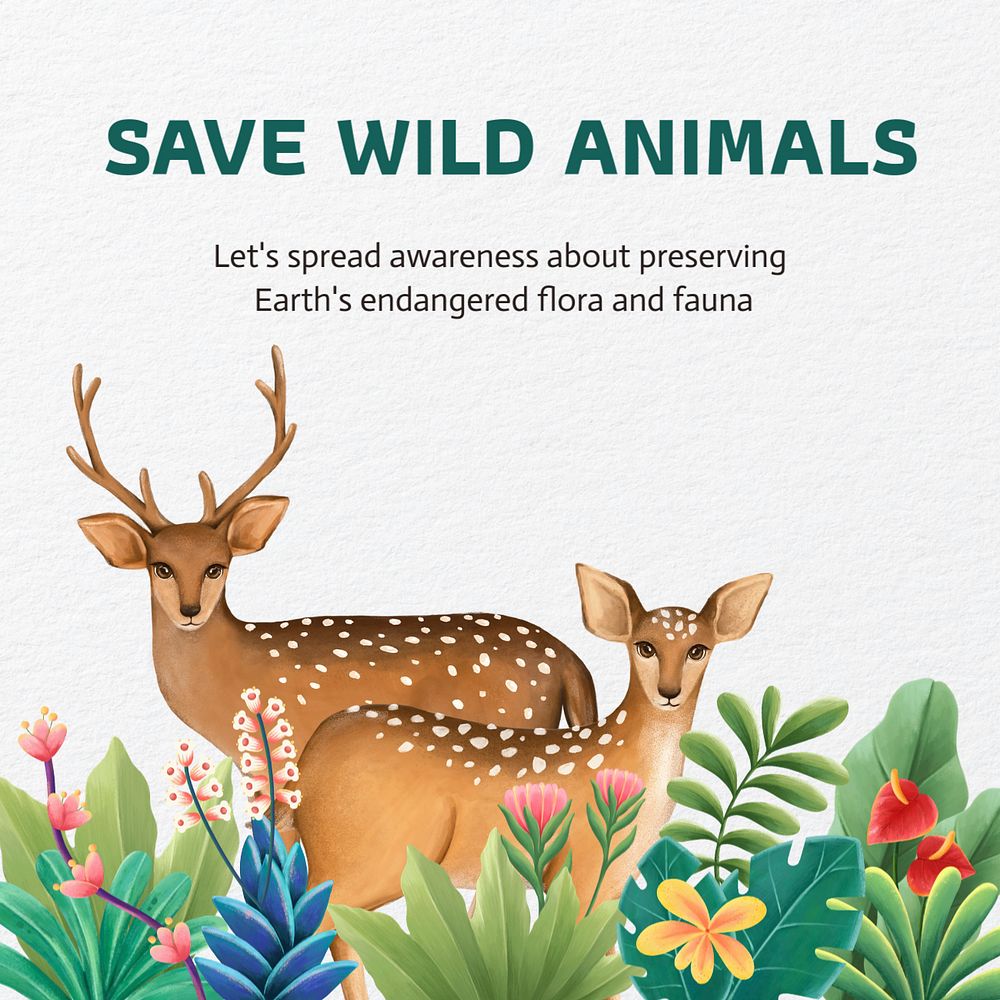 Save wildlife Facebook post template, editable hand-drawn nature