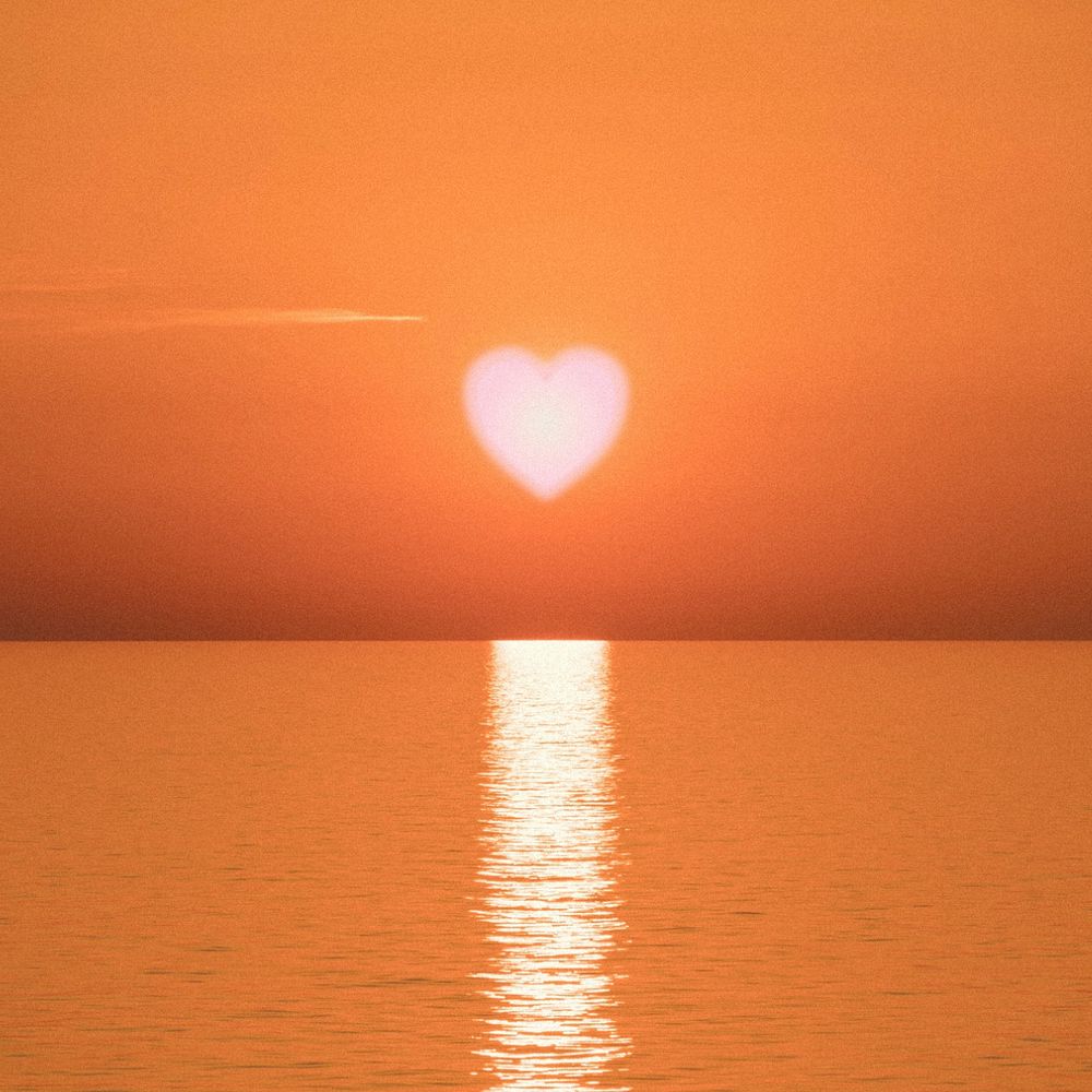 Heart sunset background, ocean design