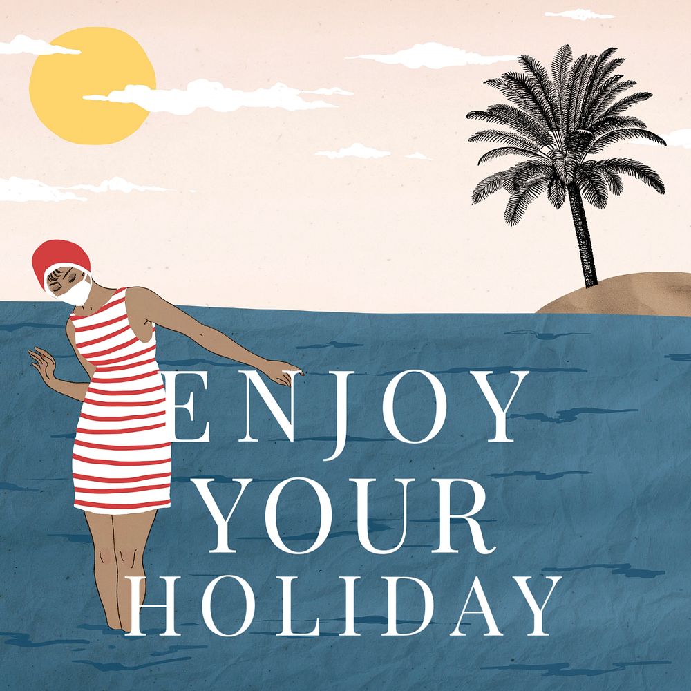 Summer holiday Instagram post template, editable design, remixed from artworks by George Barbier