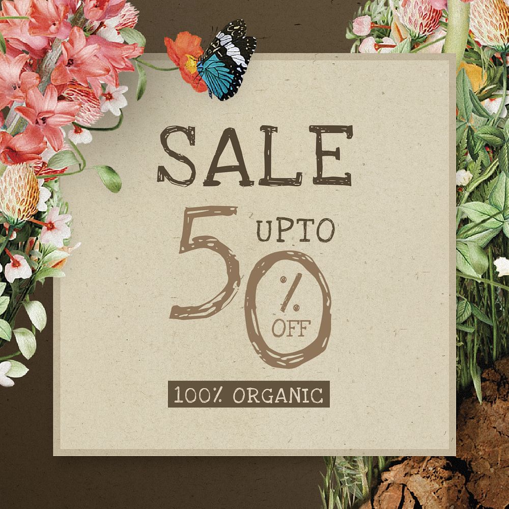 Organic sale Instagram post template, editable environment campaign 