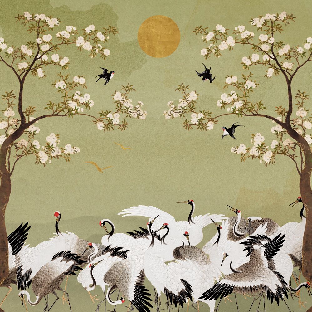 Hokusai's Japanese crane background, oriental illustration, editable design