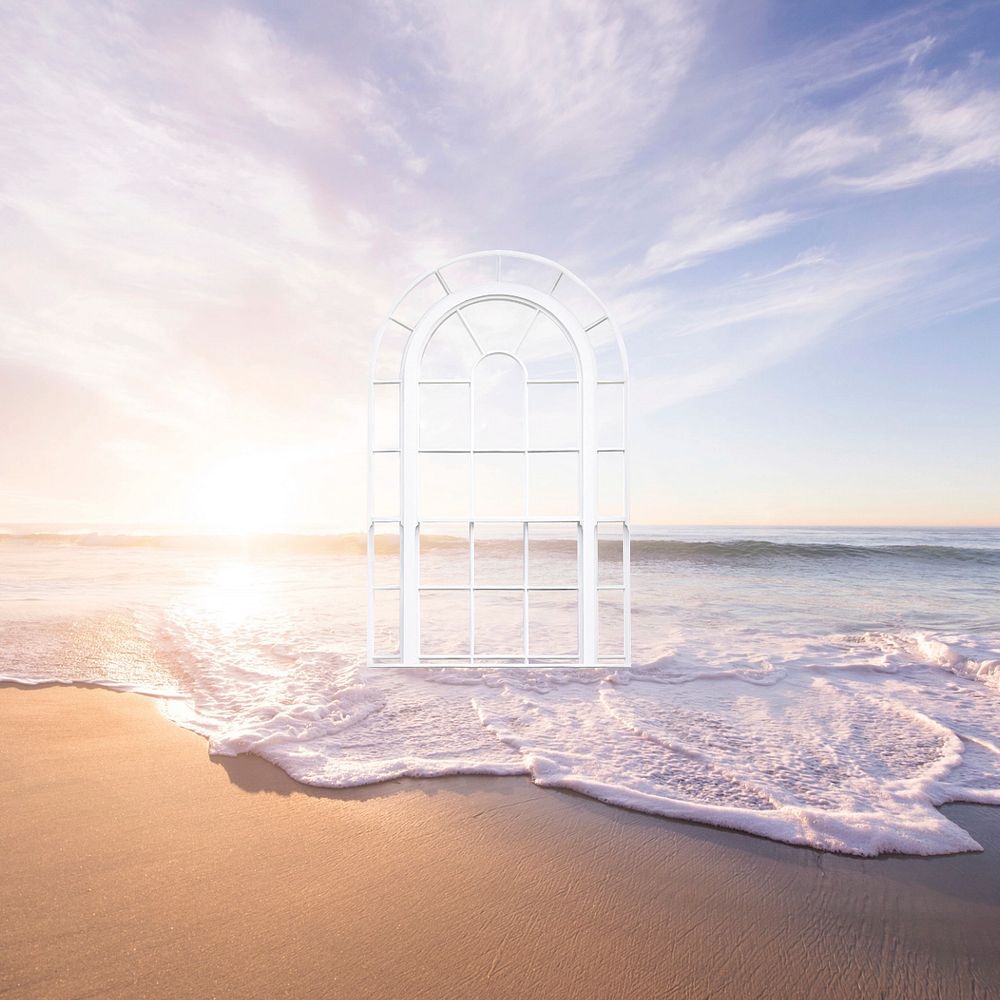 Aesthetic summer beach background, arch door design