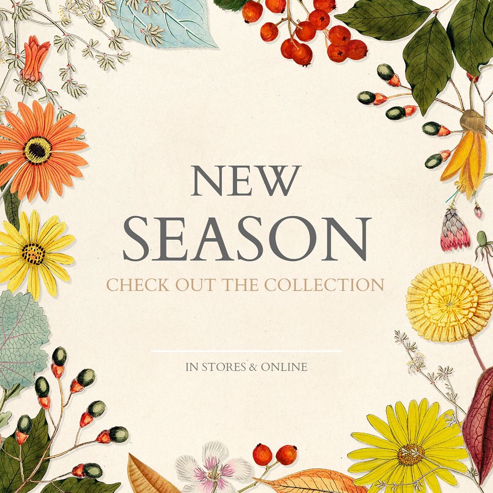 New season Instagram post template, editable text and floral design