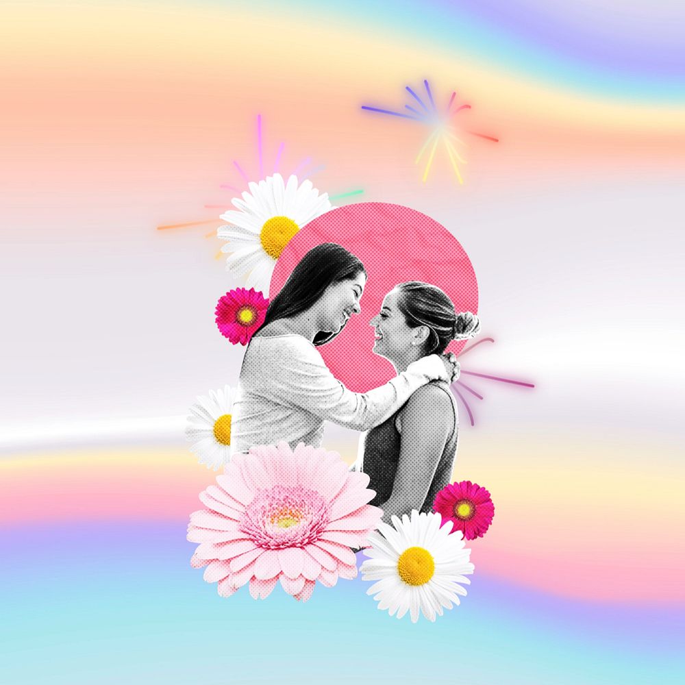 Iridescent aesthetic lesbian couple background