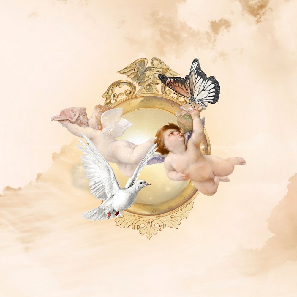 Vintage aesthetic angels background, beige design