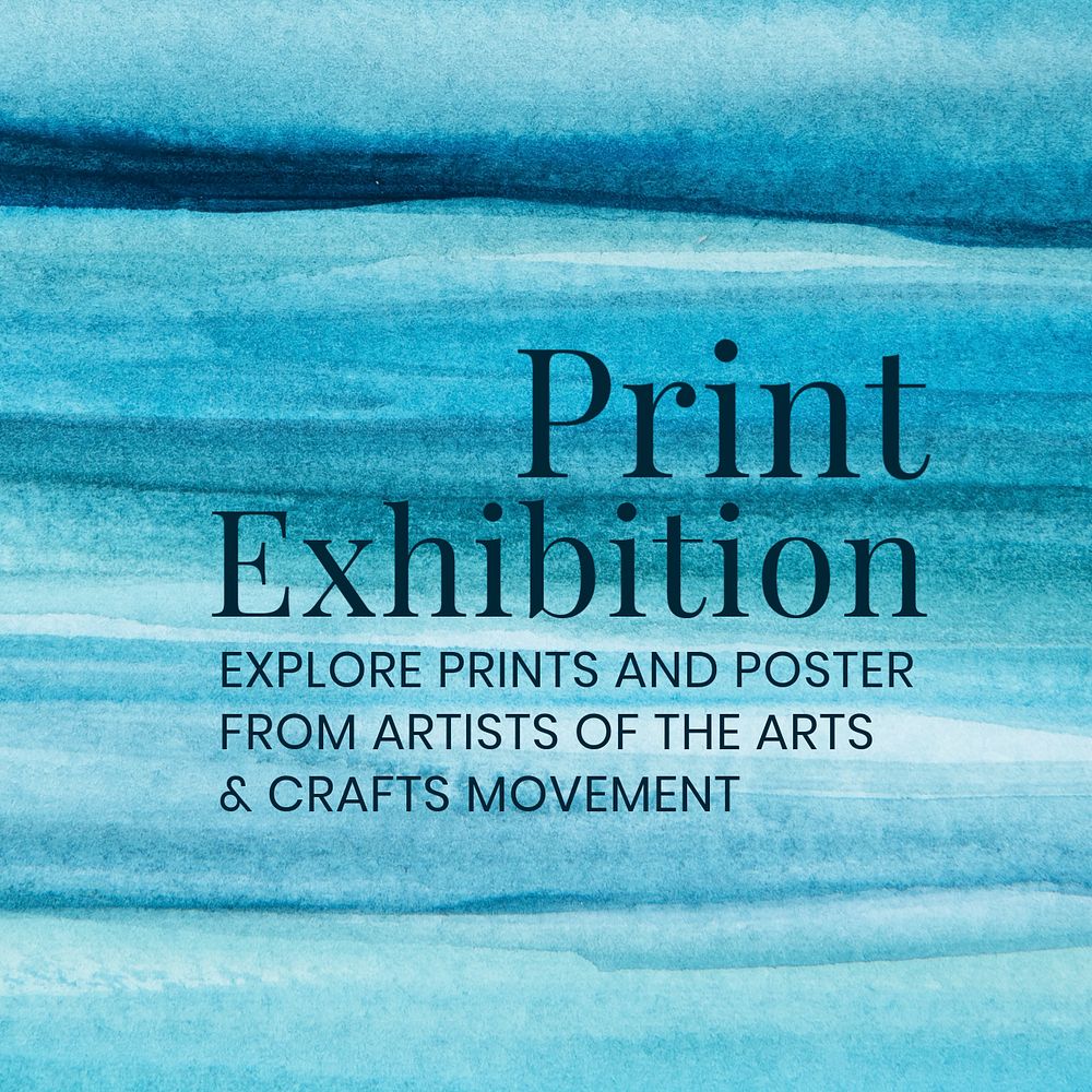 Print exhibition Facebook post template, blue watercolor design