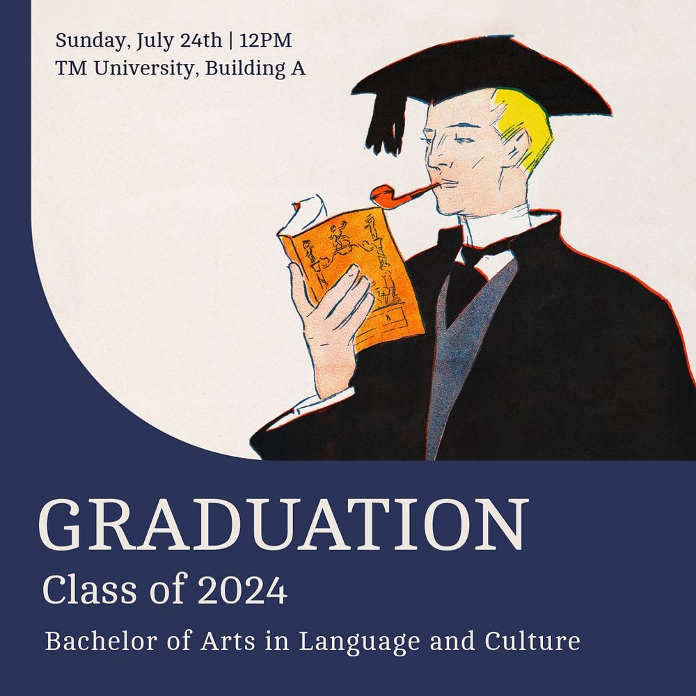 Graduation ceremony Instagram post template, editable Art Nouveau design, remixed by rawpixel