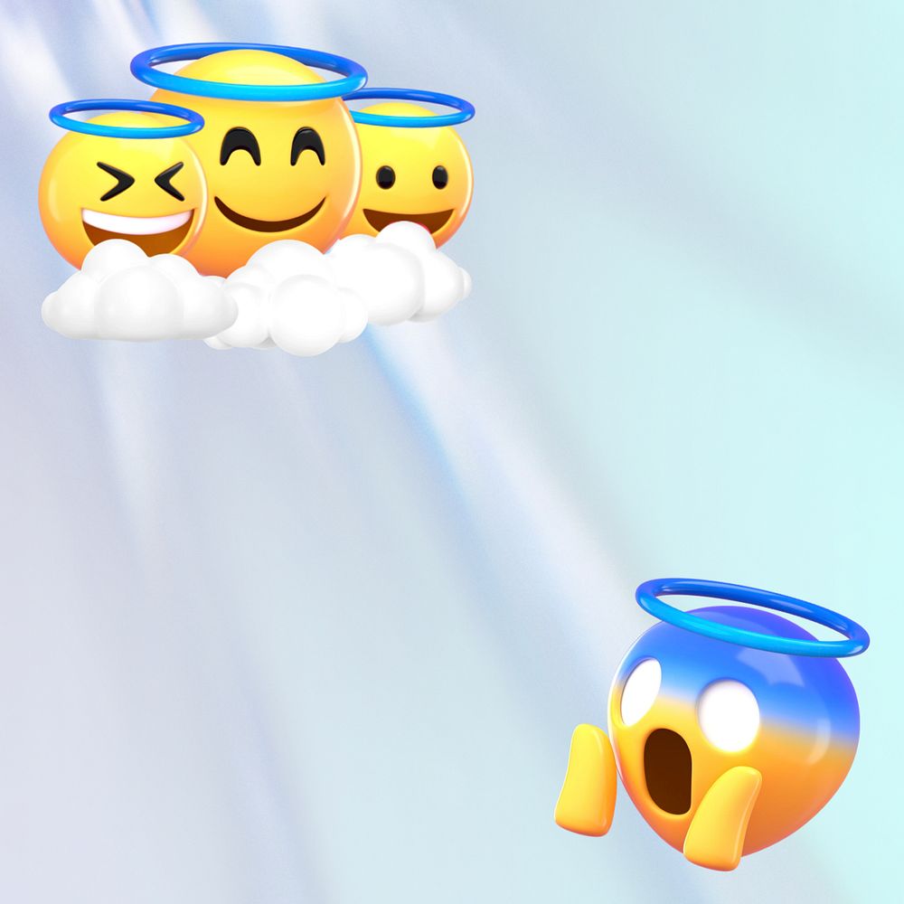 Angel emoticons background, 3D rendering, editable design