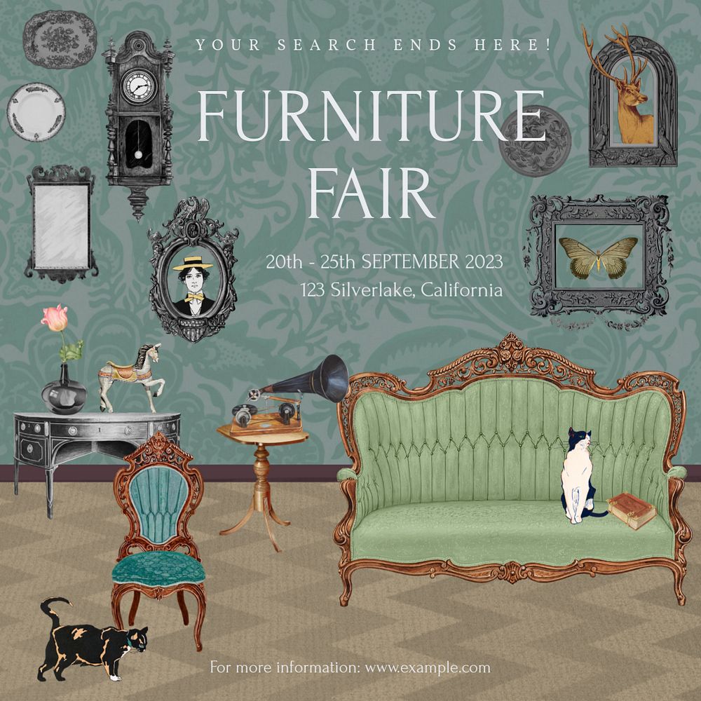 Furniture fair Instagram ad template, editable Art Nouveau design, remixed by rawpixel