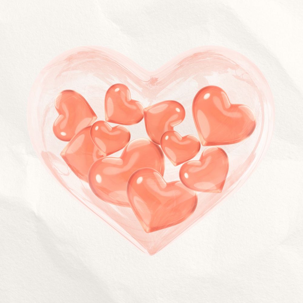 3D crystal hearts, Valentine's celebration graphic, editable design