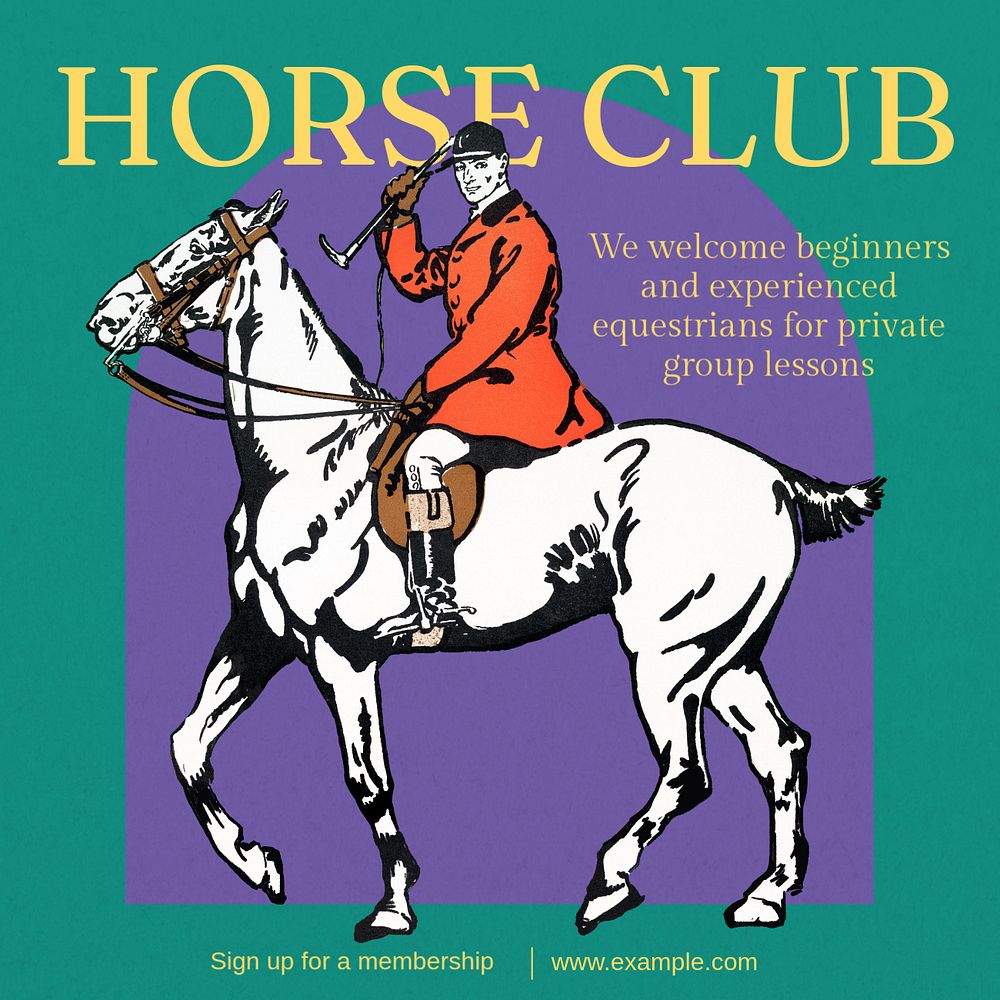 Horse club Instagram ad template, editable Art Nouveau design, remixed by rawpixel