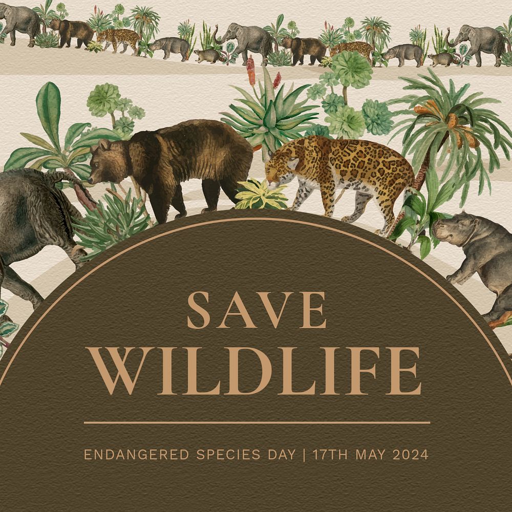 Save wildlife Instagram post template, editable design