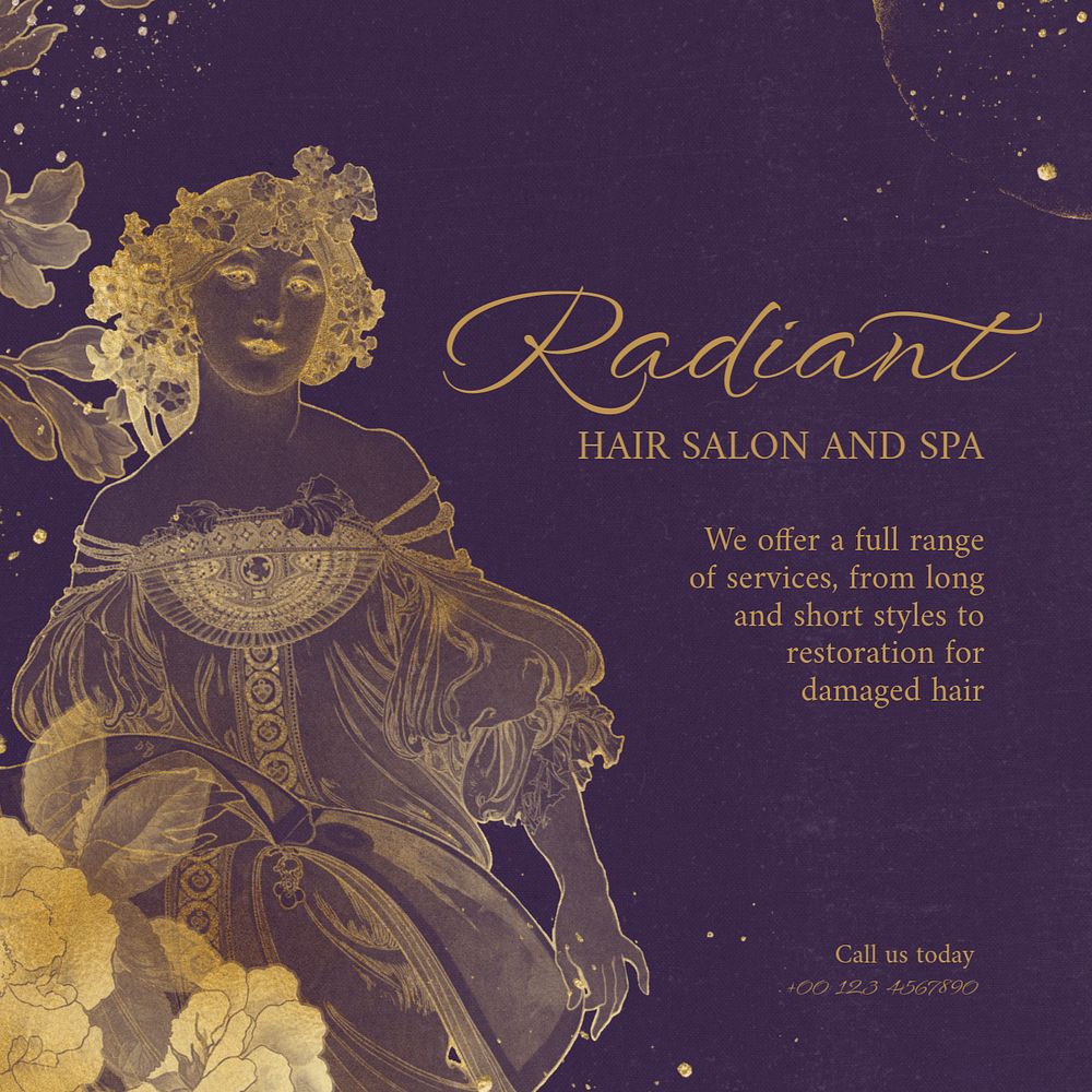 Alphonse Mucha's Instagram ad template, editable Art Nouveau design, remixed by rawpixel