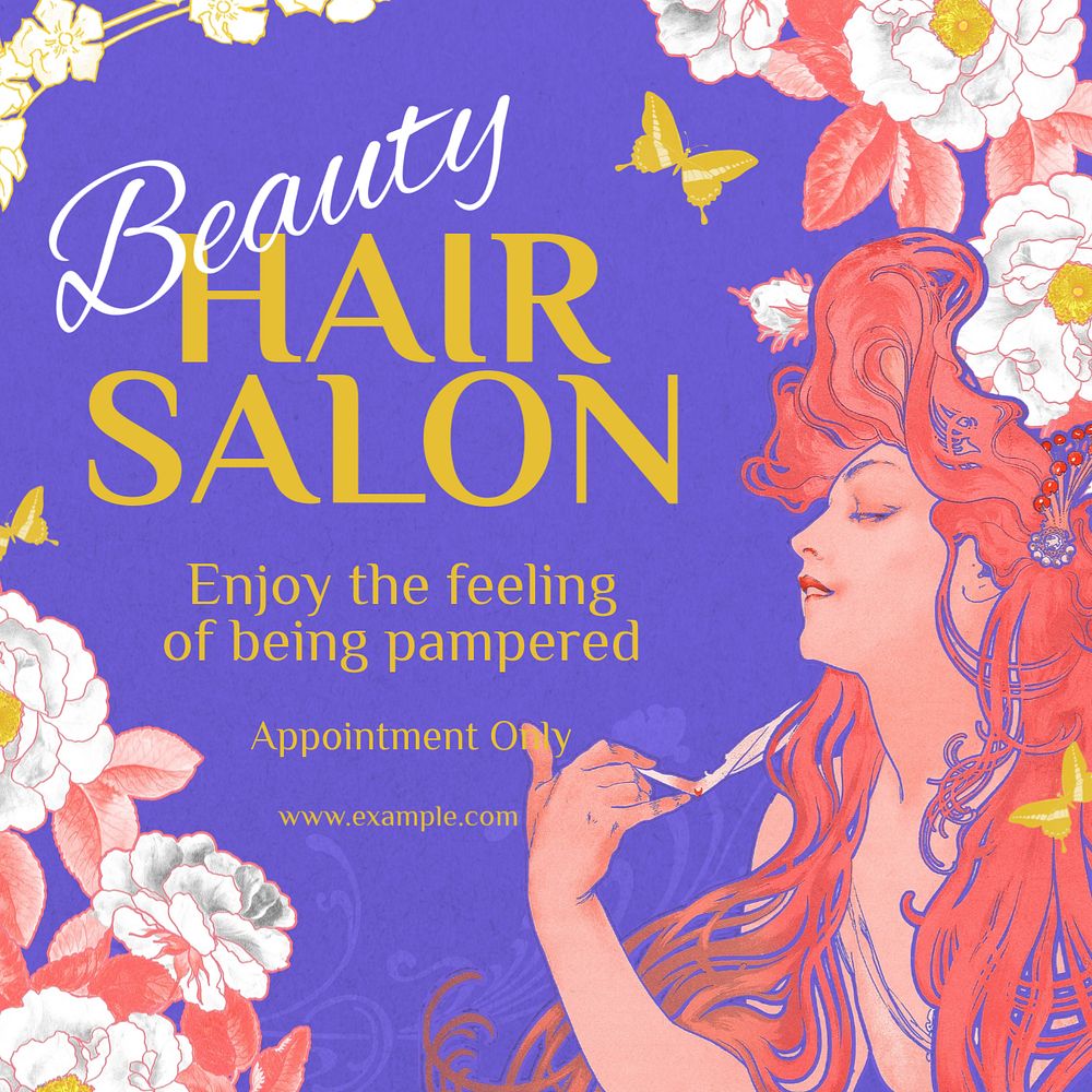 Hair salon Instagram ad template, editable Art Nouveau design, remixed by rawpixel