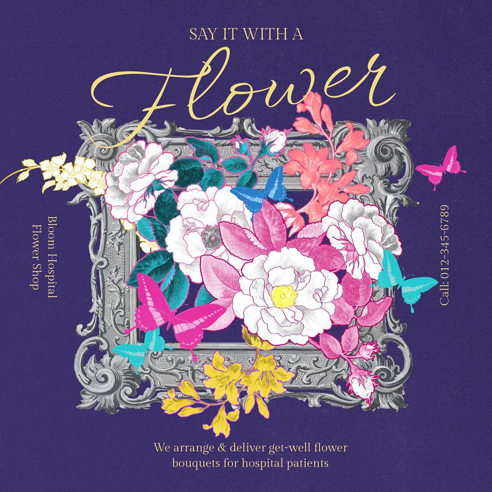 Flower arrangement Instagram post template, editable Art Nouveau design, remixed by rawpixel